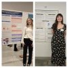 Combined images of two women standing in front of their poster presentations